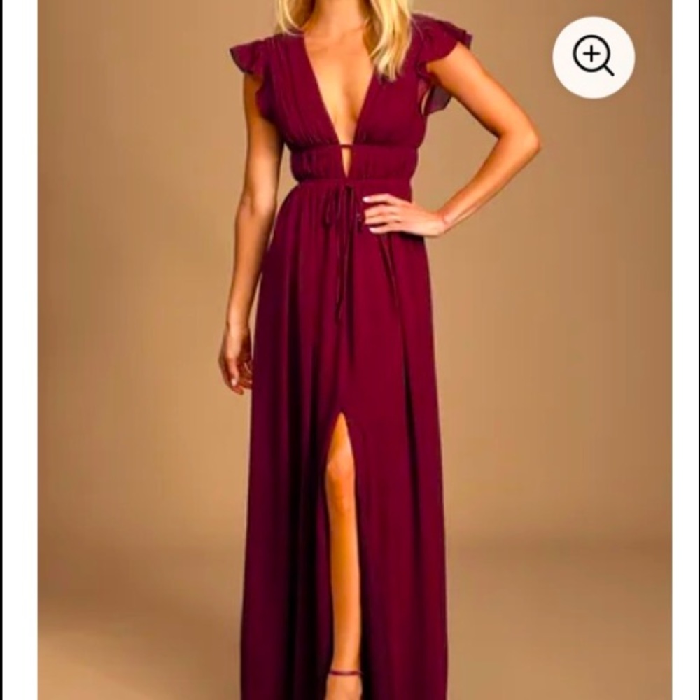 Lulu’s I’m All Yours Burgundy Ruffled Maxi Dress S